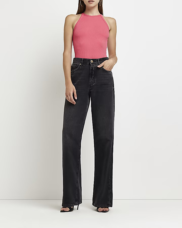 Pink rib bodysuit | River Island (UK & IE)