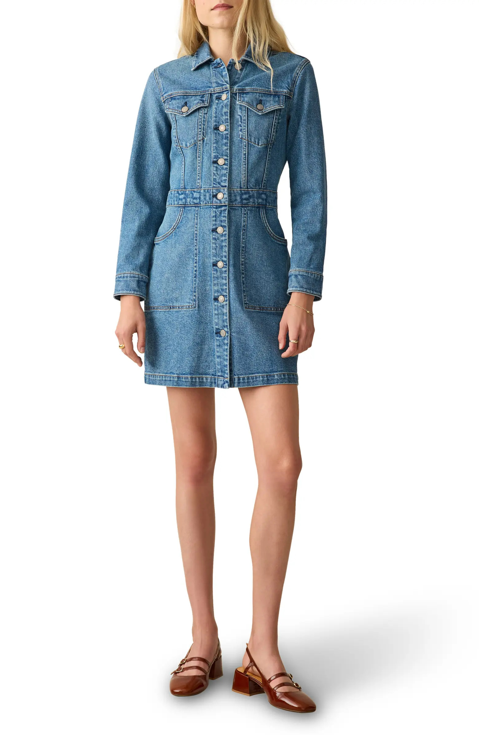 Faherty Michelle Long Sleeve Denim Mini Shirtdress | Nordstrom | Nordstrom