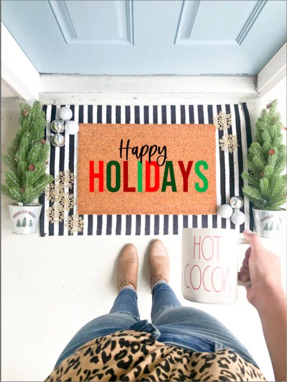 Happy Holidays Doormat  Welcome Christmas  Christmas Doormat | Etsy | Etsy (US)