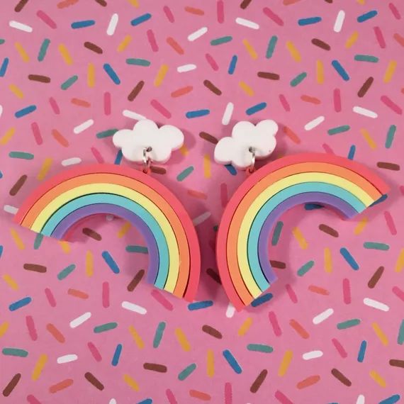Rainbow and cloud earrings, custom colours | Etsy (US)