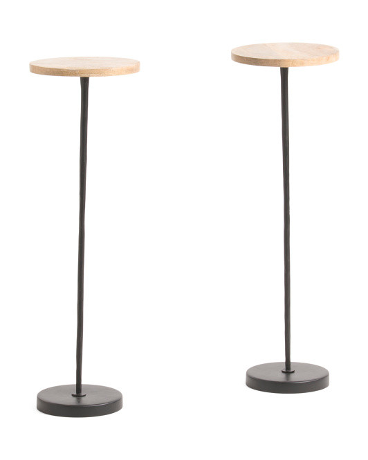 Set Of 2 Wood And Metal Drink Tables | TJ Maxx