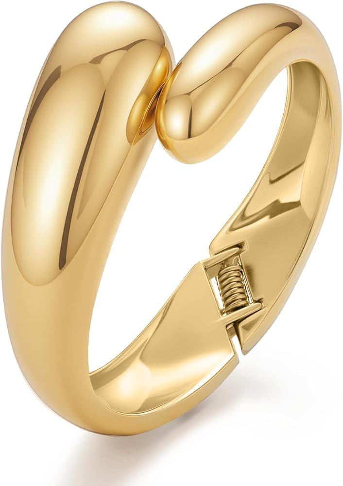 Yowivon Gold Bangles Bracelet for Women, Irregular Chunky Gold Bracelet Teardrop Wave Twisted Hin... | Amazon (US)