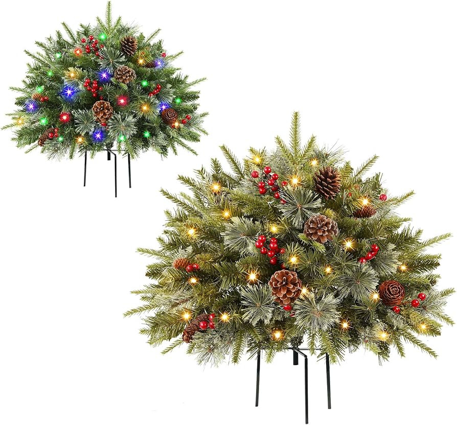 Alupssuc Set of 2 18 Inch Pre-lit Outdoor Christmas Tree with 50 Multi-Color Lights, Timer, Batte... | Amazon (US)