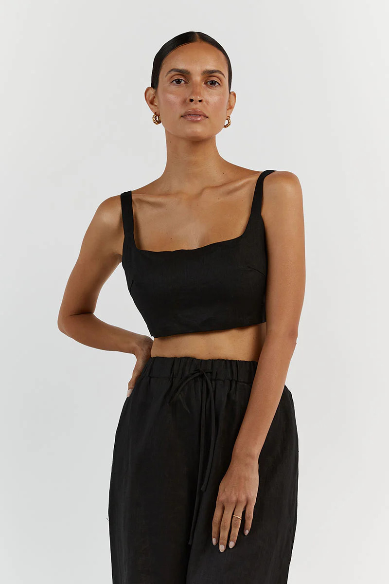 PENNY BLACK LINEN CROP TOP | DISSH