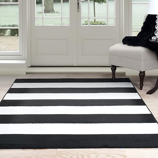 Lavish Home Breton Stripe Area Rug, 8' by 10', Black/White | Amazon (US)