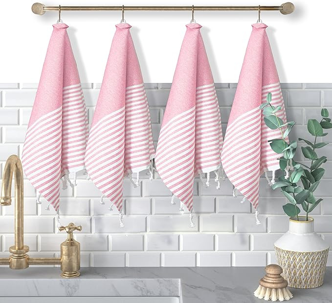 Turkish Kitchen Towels 18x26 Inches with Tassels - 4 Pack - Absorbent, Durable, Soft 100% Cotton ... | Amazon (US)