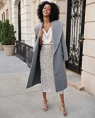 Gray Shawl Lapel Wrap Coat | Express