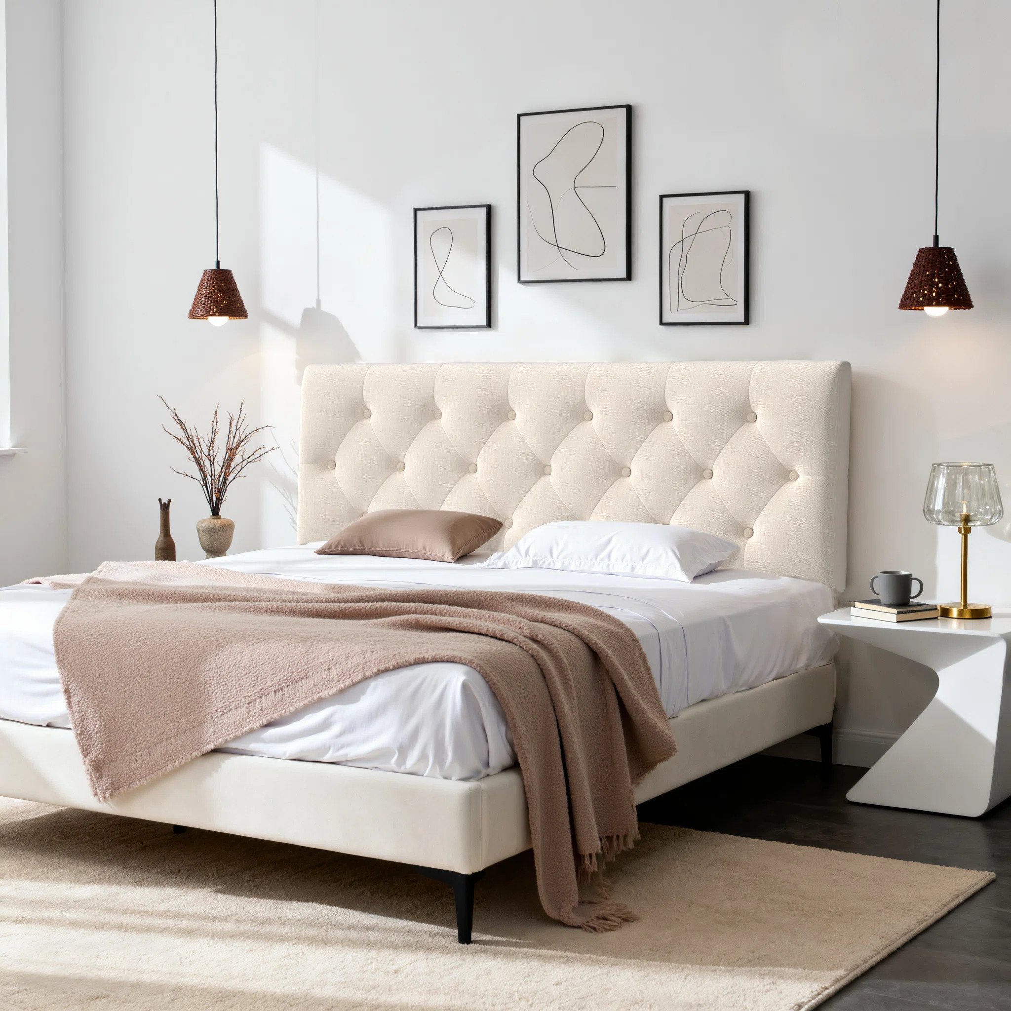 Tufted Upholstered Headboard Queen Size, Solid Wood Head Board with Durable Metal Legs, Linen Fab... | Wayfair North America