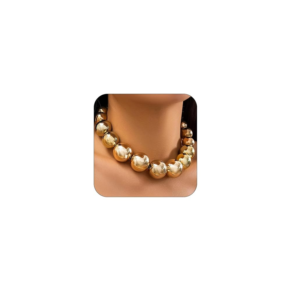CJIAYUJEW Chunky Gold Necklace for Women - Big Silver Statement Beaded Necklace, Thick Bold Ball ... | Amazon (US)
