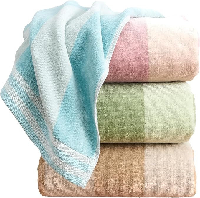 Large Beach Towel Set of 4 - Soft Cabana Striped Beach Towels for Adults and Velour Pool Towels w... | Amazon (US)