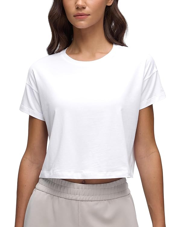 Amazon.com: CRZ YOGA Pima Cotton Relaxed Crop T-Shirts for Women - Workout Athletic Gym Casual Sh... | Amazon (US)