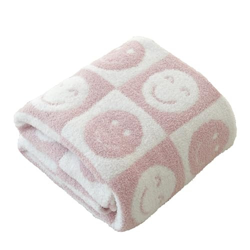 Ultra Soft Cozy Happy Smiling Face Checkered Knitted Baby Blanket - Fluffy Microfiber Checkerboard Lightweight Both Sides Blanket for Couch Sofa Bed (Smile Pink, Baby 30"x40") | Amazon (US)