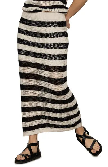Sanctuary Stripe Crochet Maxi Sweater Skirt in Black/Chalk Stripe at Nordstrom Rack, Size Medium | Nordstrom Rack
