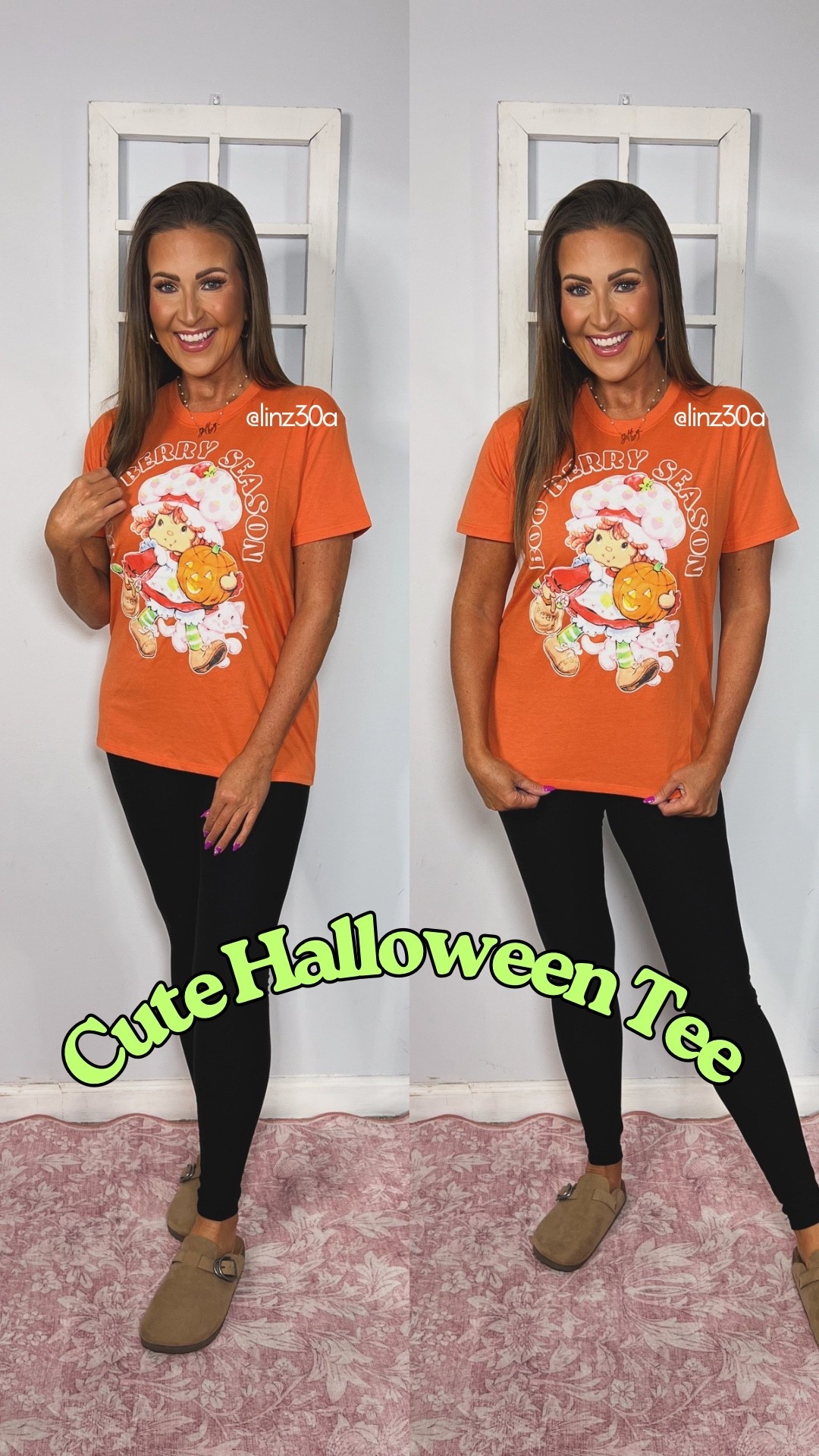 The cutest Strawberry Shortcake Halloween graphic tee. I’m in a size XS. 

Halloween outfit, Halloween costume, black leggings, clogs, fall shoes, fall outfits, fall fashion, casual style, casual outfit 

#LTKHalloween #LTKFindsUnder50 #LTKStyleTip