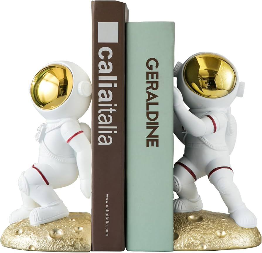 Space Theme Bookends for Shelves, Astronaut Moon Book Ends for Kids Room, Decorative Planet Book ... | Amazon (US)