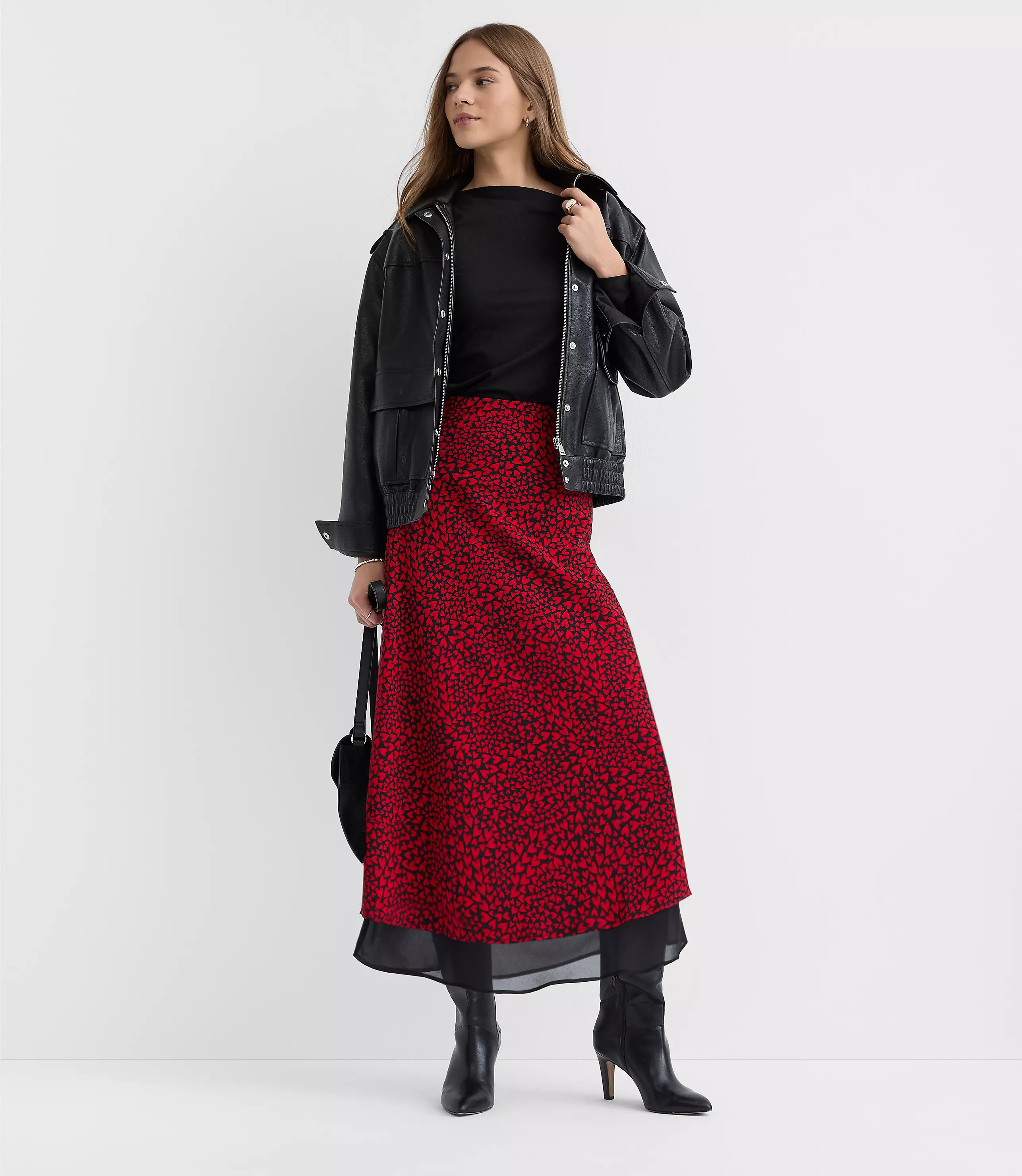 Heart Layered Column Midi Skirt | LOFT