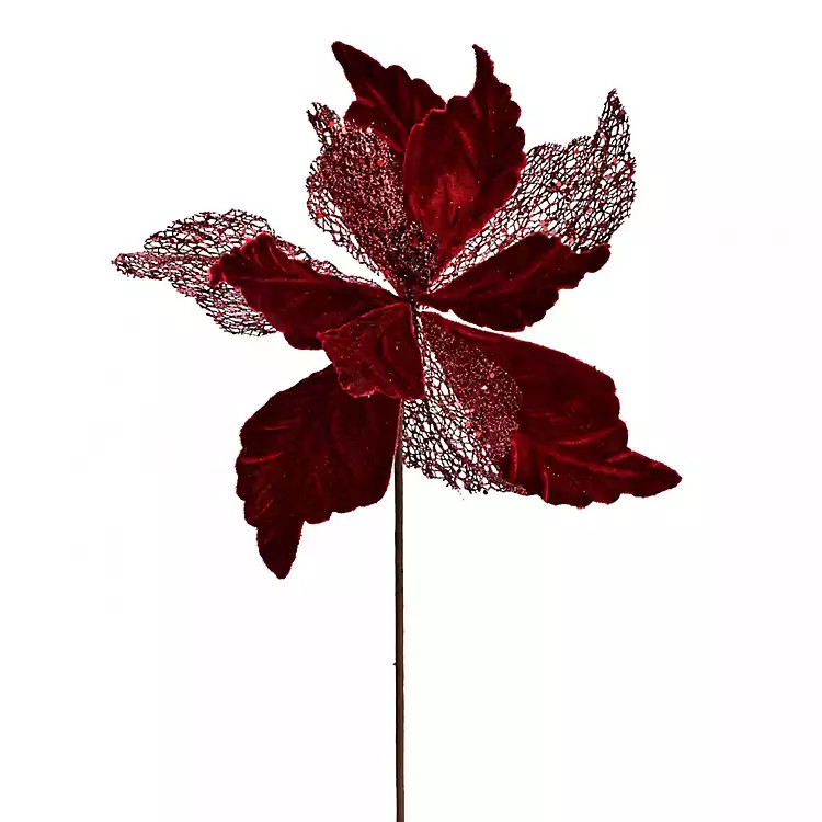 Burgundy Velvet Poinsettia Tree Stems, Set of 6 | Kirkland's Home