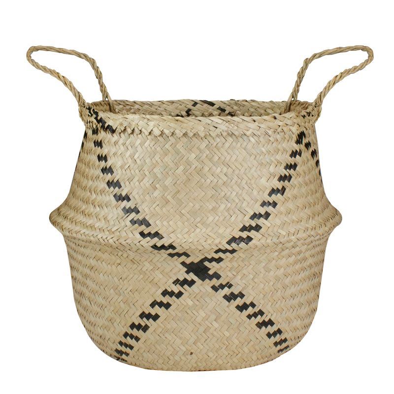 Northlight 17" Beige Seagrass Belly Basket with Black Accents and Handles | Target