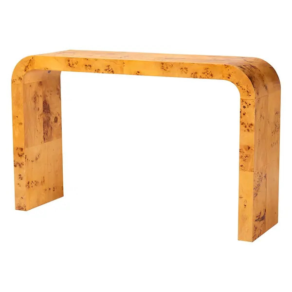 Revelle Modern and Contemporary Natural Light Mappa Burl Wood Console Table | Bed Bath & Beyond