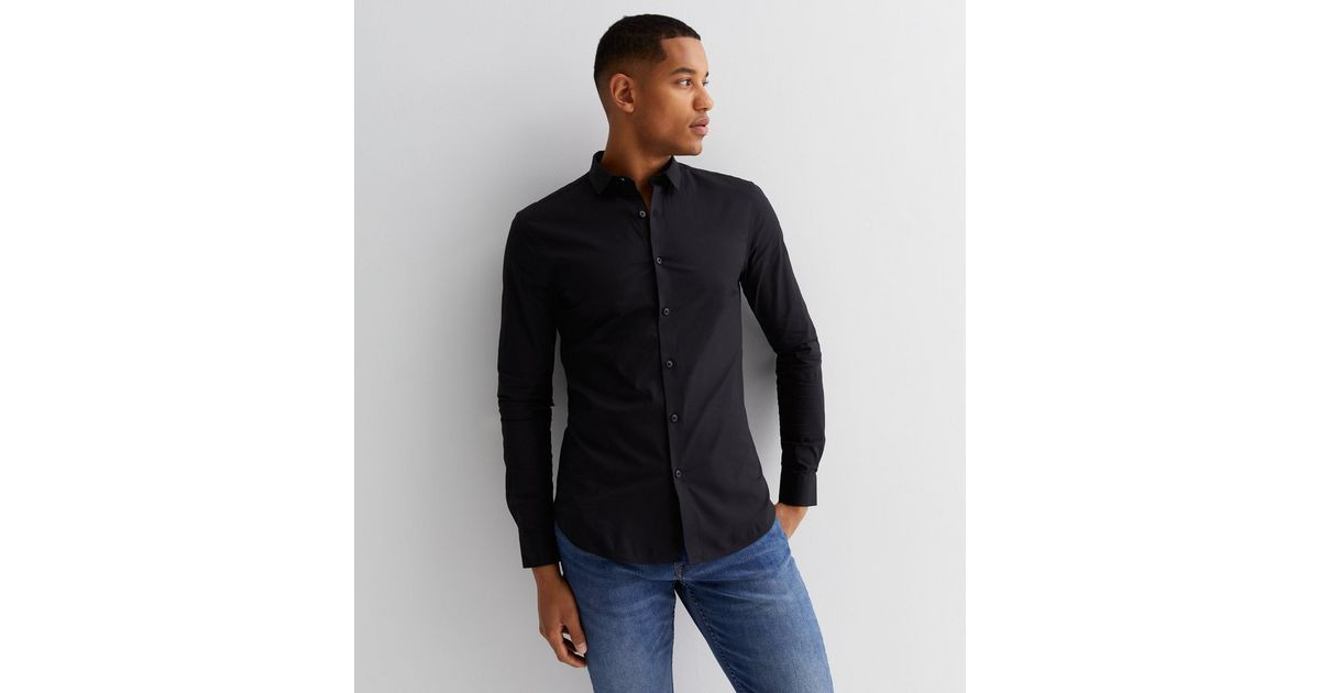 Black Poplin Long Sleeve Muscle Fit Shirt
						
						Add to Saved Items
						Remove from Saved... | New Look (UK)