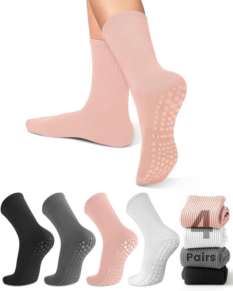 yeuG Non Slip Pilates Socks with Grips for Women, Grip Socks for Yoga Ballet Barefoot Workout Ant... | Amazon (US)