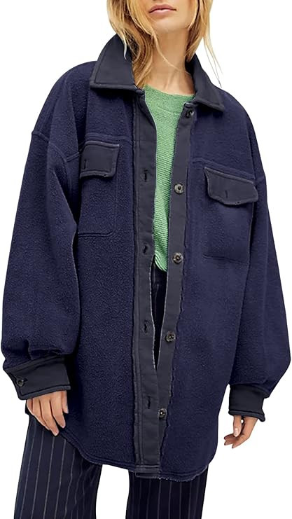 Fisoew Womens Oversized Long Sleeve Button Down Shirt Jacket Soft Comfy Casual Shacket Coats with... | Amazon (US)