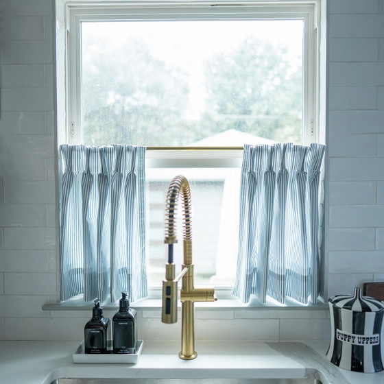 Celia Striped Plaid Cafe Curtain | TWOPAGES