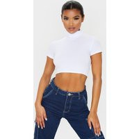 Basic White Cotton Blend High Neck Crop Top | PrettyLittleThing CAN
