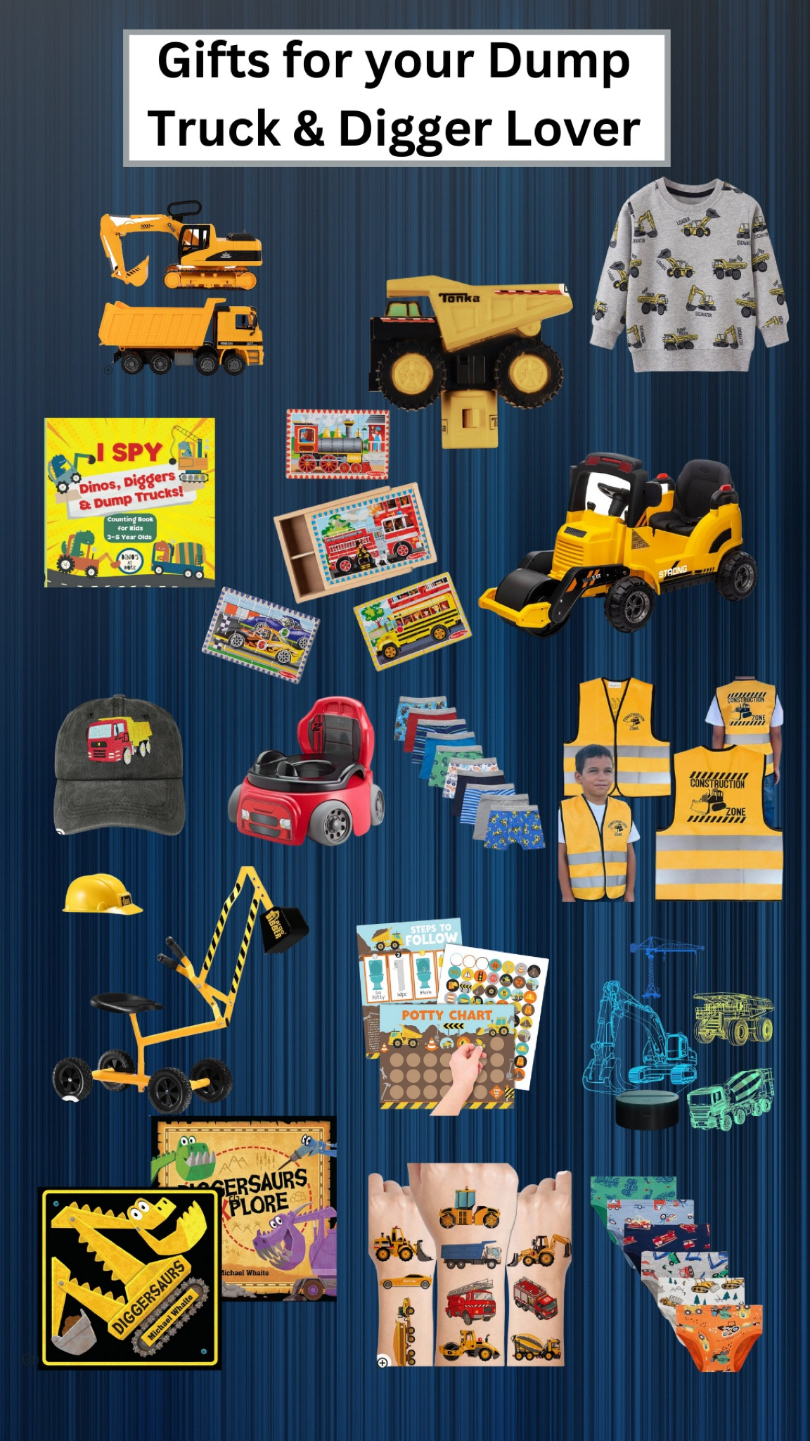 Got a digger and dump truck little man? Me too! Here are some of the favorites he's been enjoying for the last year! (None make noise, mama! Promise!) 

Excavator toy, kids books, construction, boys underwear, potty train, safety vest, stickers, boys clothes, pajamas, sweatshirt, tattoo, ispy, ride on toy, outside dump truck, boys toys, toddler toys, baby shower

#LTKGiftGuide #LTKkids #LTKfamily