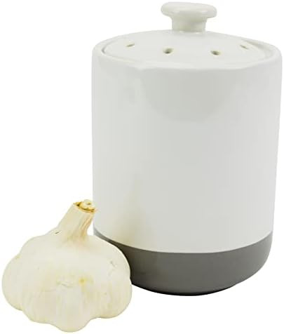 Boston Warehouse Stoneware Garlic Keeper Canister, White and Grey Colorblock | Amazon (US)