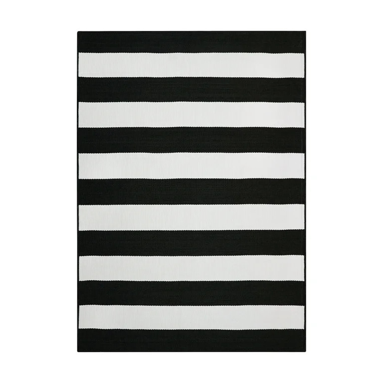 Better Homes & Gardens 7' x 10' Black and White Striped Outdoor Rug | Walmart (US)