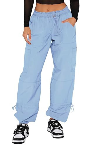 DISCIPBUSH Cargo Pants Women Baggy - Parachute Pants for Women, Rave Y2K Festival Outfits Dust Blue M | Amazon (US)
