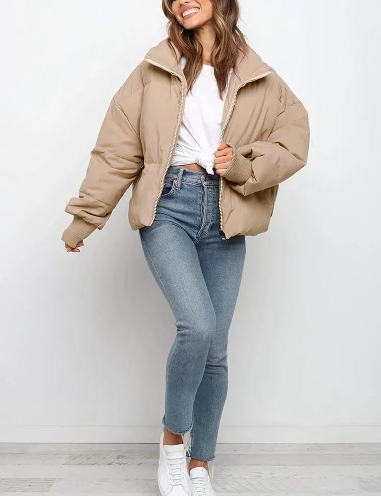 Jeauseul Women's Winter Coats Puffer Down Jacket Long Sleeve Full-Zip Hooded Zipper Pockets Baggy... | Amazon (US)