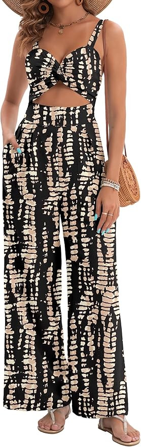 Womens Summer Jumpsuits Dressy Sexy V Neck Twist One Piece Outfits Sleeveless Casual Wide Leg Lon... | Amazon (US)