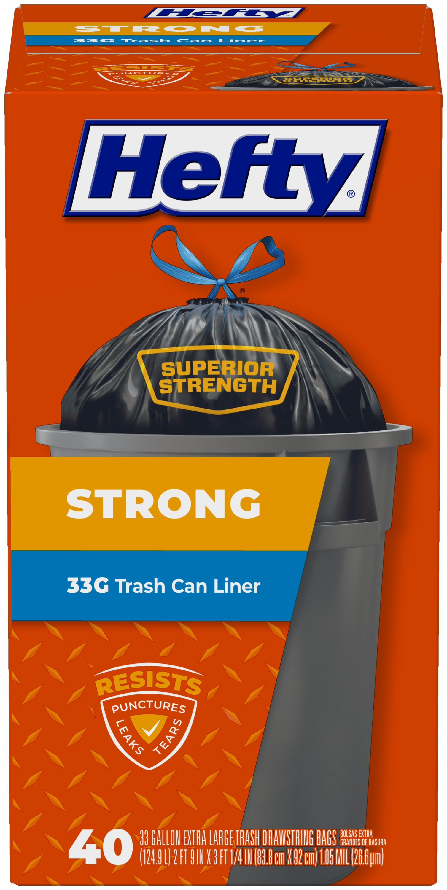 Hefty 33-Gallon Black Outdoor Plastic Can Drawstring Trash Bag 40 -Count one_size | E81940 | Lowe's
