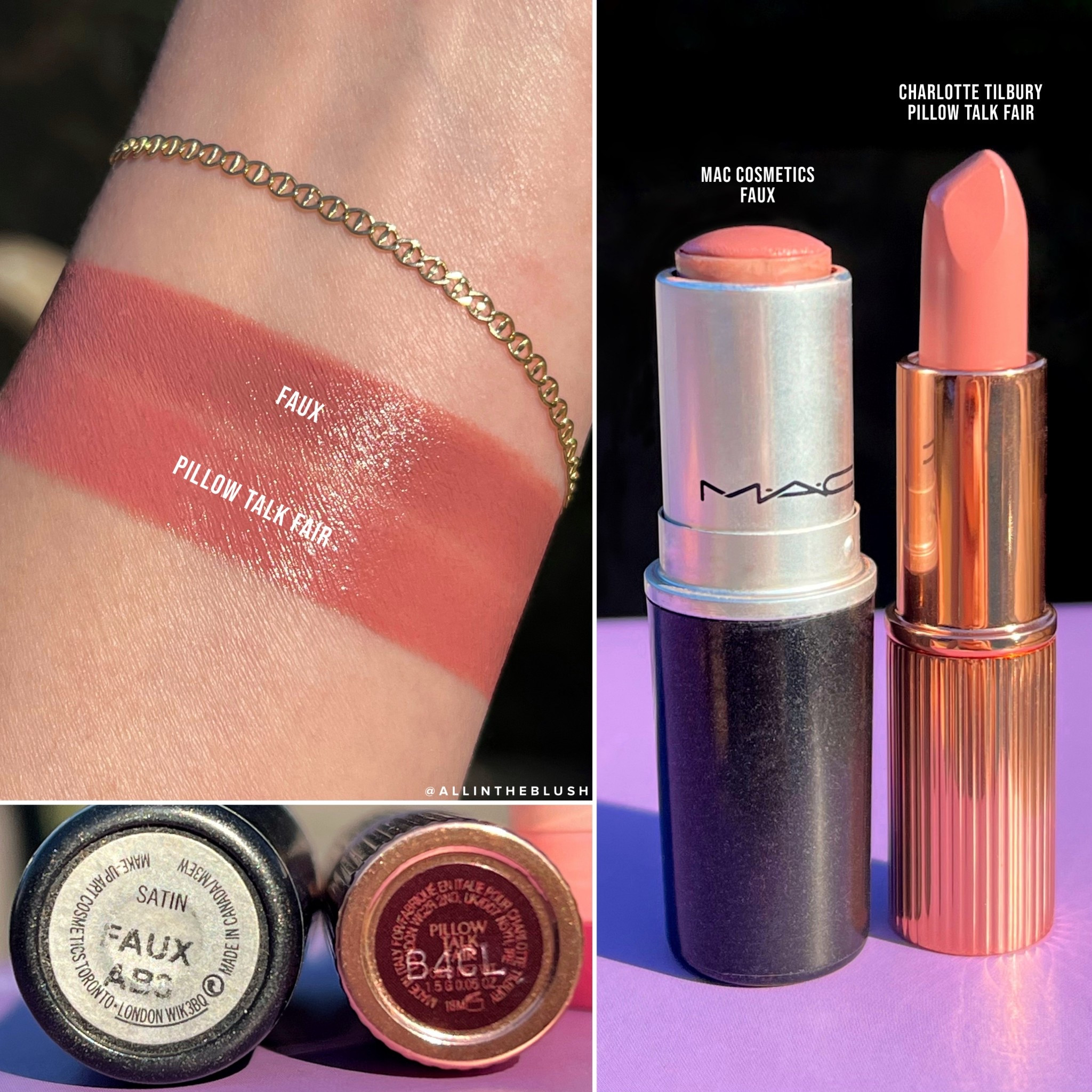 Swatch comparisons of MAC’s discontinued “Faux” Lipstick & Charlotte Tilbury “Pillow Talk Fair” Lipstick💋

#LTKgrwm #LTKBeauty #LTKootd