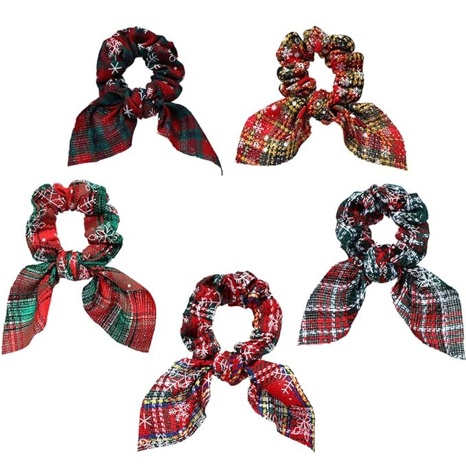 Encci 5 Pack Big Christmas Hair Scrunchies Christmas Hair Accessories Fabric Snowflake Ponytail H... | Amazon (US)