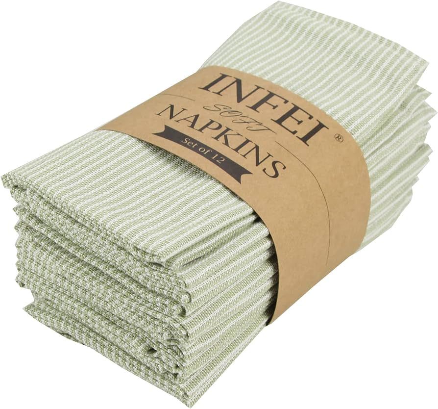 INFEI Narrow Striped Cotton Linen Blended Dinner Cloth Napkins - Set of 12 (40 x 40 cm) - for Eve... | Amazon (US)