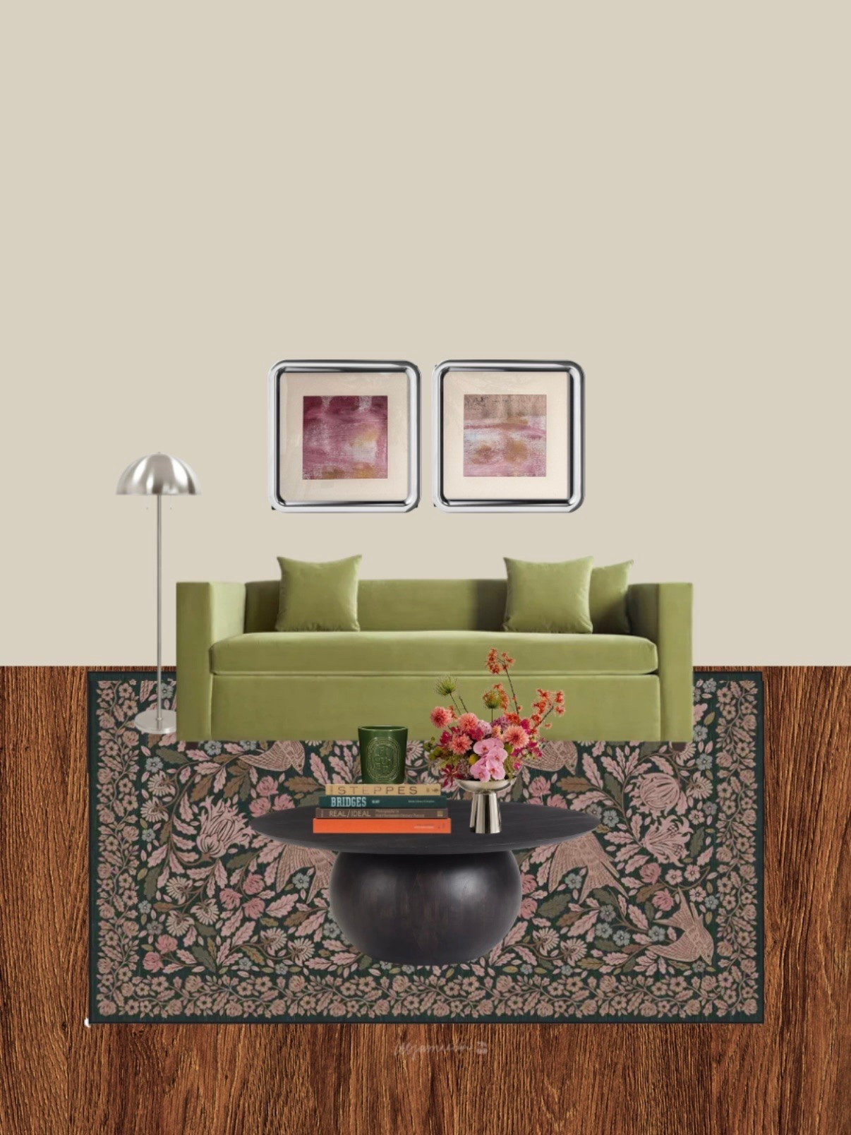 sage green, a little pattern, chrome accents + dark wood = a living room that feels equal parts cool and cozy ★

i love this mix because the soft seafoam sofa keeps things light while the darker wood and chrome give it a little edge. proof that neutral-ish doesn’t have to mean boring.

shop the pieces from this mockup on my LTK ↓

#LTKHome