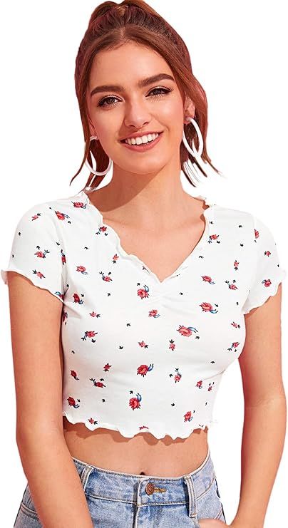 SweatyRocks Women's Basic Crop Top Short Sleeve Round Neck Tee T-Shirt | Amazon (US)