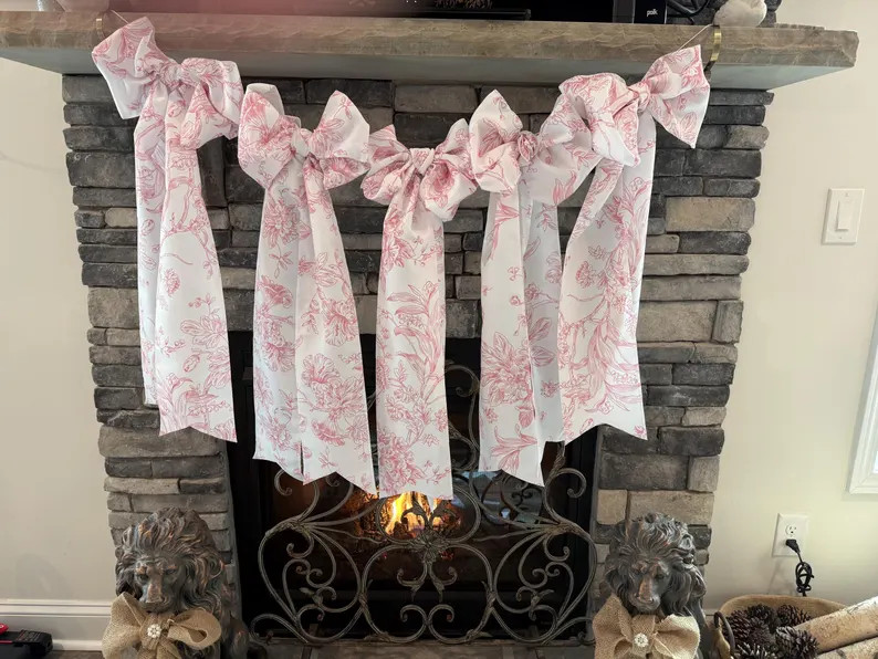 Pink toile or color choice floral Bow garland bow baby shower something blue cake smash Bridal Sh... | Etsy (US)