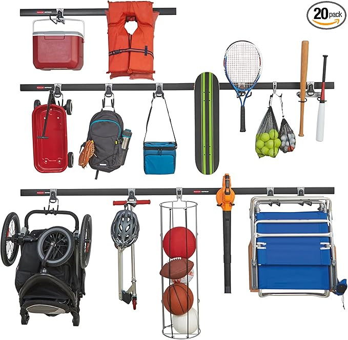 Rubbermaid 20-Piece FastTrack Garage Wall-Mounted Storage Kit, 5 Rails and 15 Hooks, for Home/Hou... | Amazon (US)