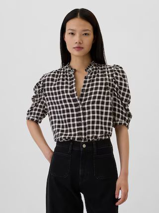 Plaid Flannel Puff Sleeve Shirt | Gap Factory