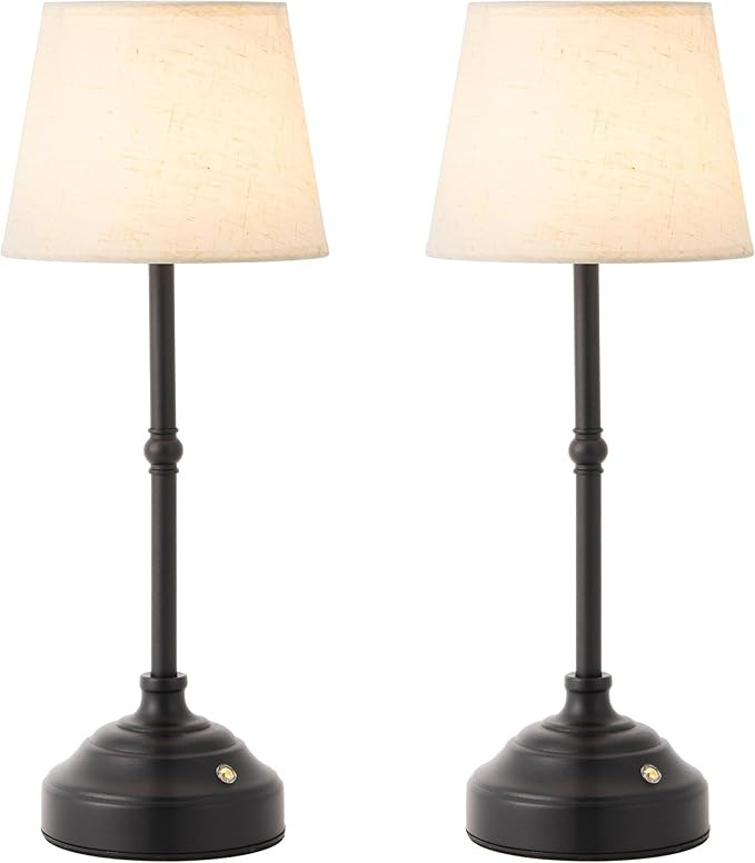 2 Pack Cordless Table Lamp, Rechargeable Desk Lamp with Fabric Shade, Battery Operated Lamp 3 Col... | Amazon (US)