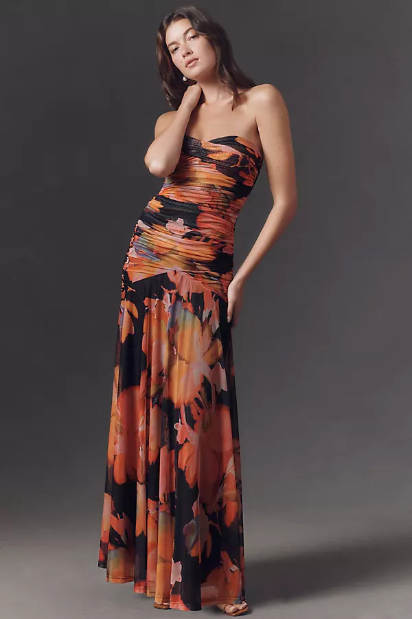 Hutch Strapless Mesh Drop-Waist Maxi Dress | Anthropologie (US)