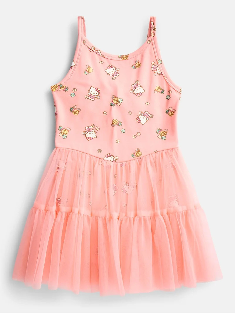 Hello Kitty Girls Sleeveless Allover Print Tulle Romper, Sizes 4-12 | Walmart (US)
