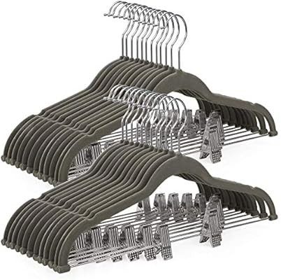 SONGMICS 30-Pack Pants Hangers, 16.7-Inch Long Velvet Trousers Hangers with Adjustable Clips, Hea... | Amazon (US)