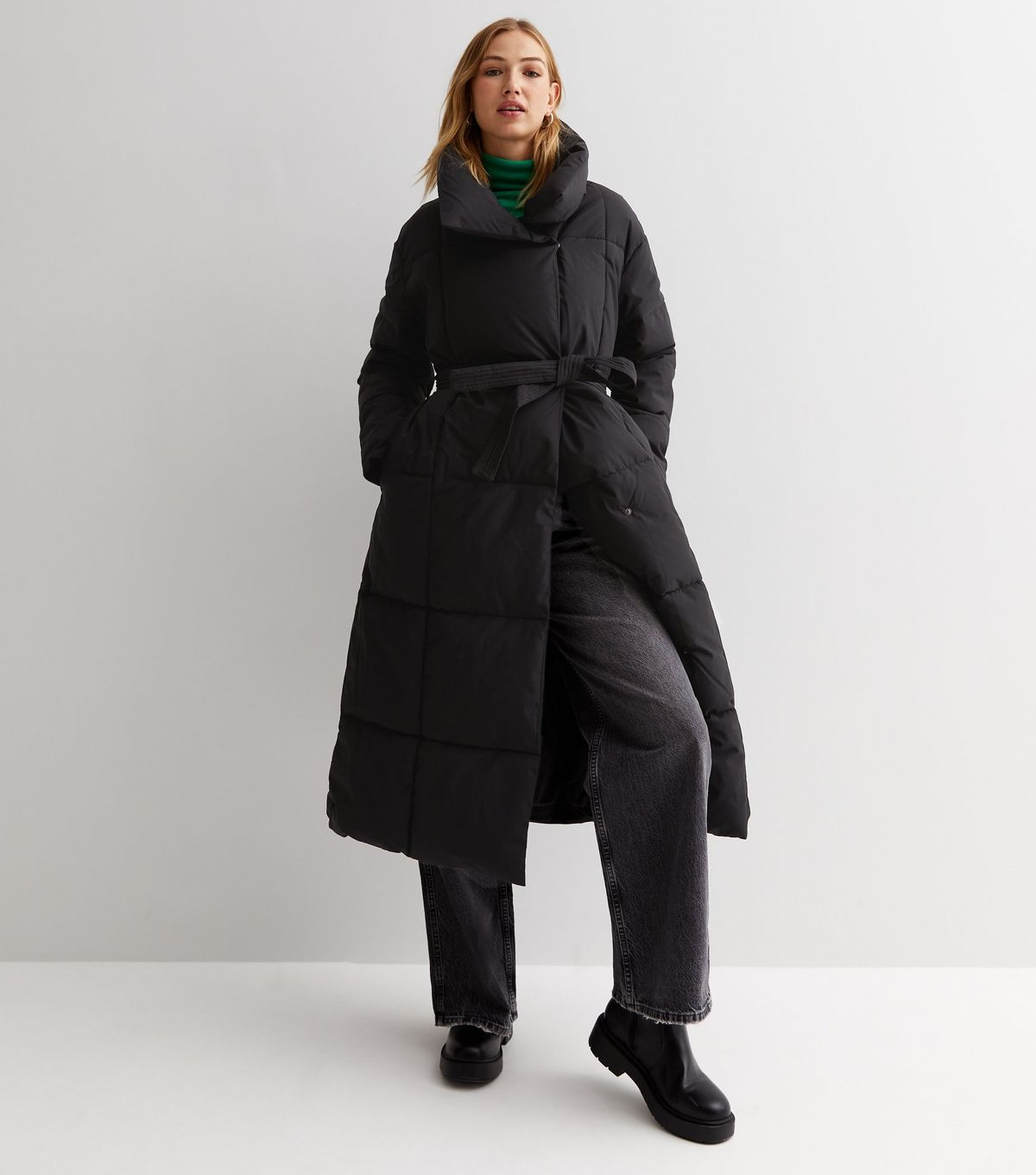 Cameo Rose Black Wrap Collar Belted Long Puffer Coat
						
						Add to Saved Items
						Remove... | New Look (UK)