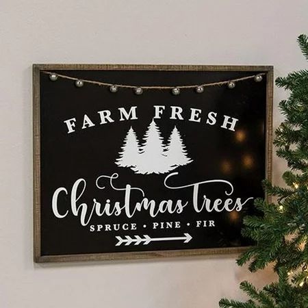 Farm Fresh Christmas Trees Black & White Wood Sign | Walmart (US)