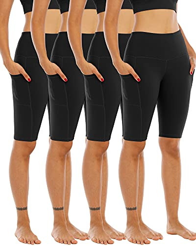 WHOUARE 4 Pack Biker Yoga Shorts with Pockets for Women,High Waisted Athletic Running Workout Gym Shorts Tummy Control,Black,Black,Black,Black,3XL | Amazon (US)